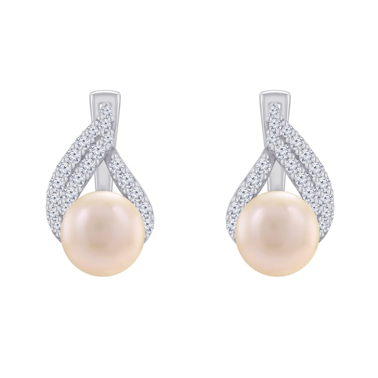 Strieborné náušnice s broskyňovými perlami a zirkónmi Ophira