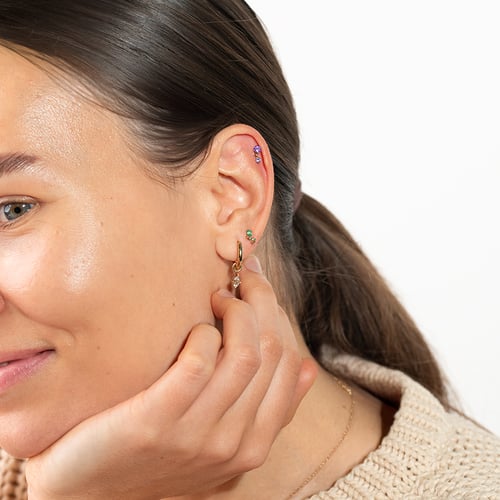 Zlatá piercing náušnice s ametystmi Dyre