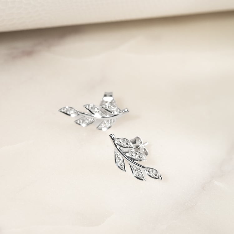 Strieborné náušnice v tvare lístkov s lab-grown diamantmi Myrta 135752