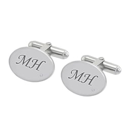Strieborné manžetové gombíky s gravírom a diamantmi Letha