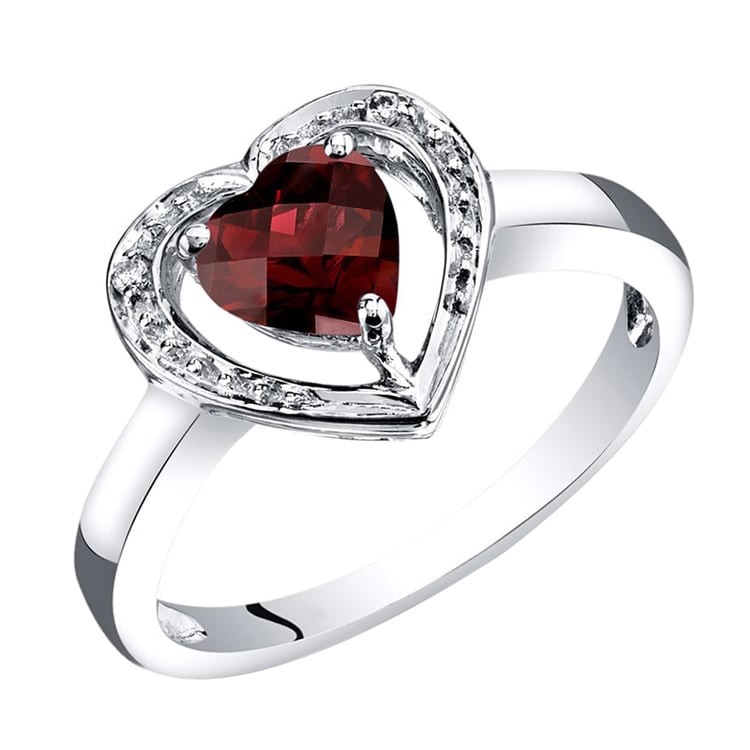 Granátové srdce v zlatom prsteni s diamantmi Ognen