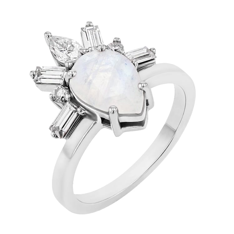 Zásnubný prsteň s mesačným kamenom s moissanitmi