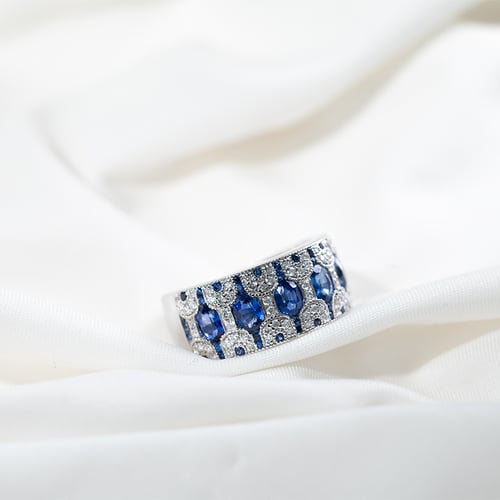 Prsteň s oválnymi zafírmi a diamantmi Iztel