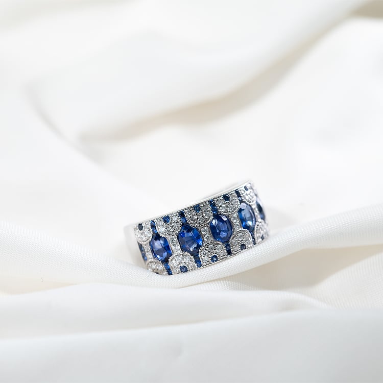 Prsteň s oválnymi zafírmi a diamantmi Iztel 131120