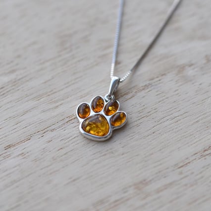 Jantárová labka v striebornom prívesku Bailey