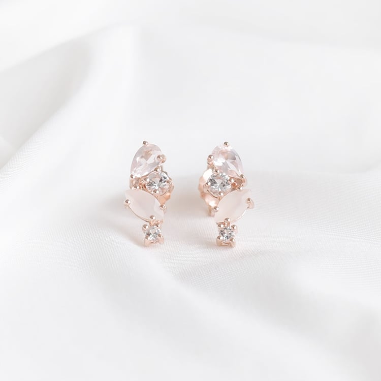 Pozlátené strieborné náušnice s mesačným kameňom, ruženínom 93472