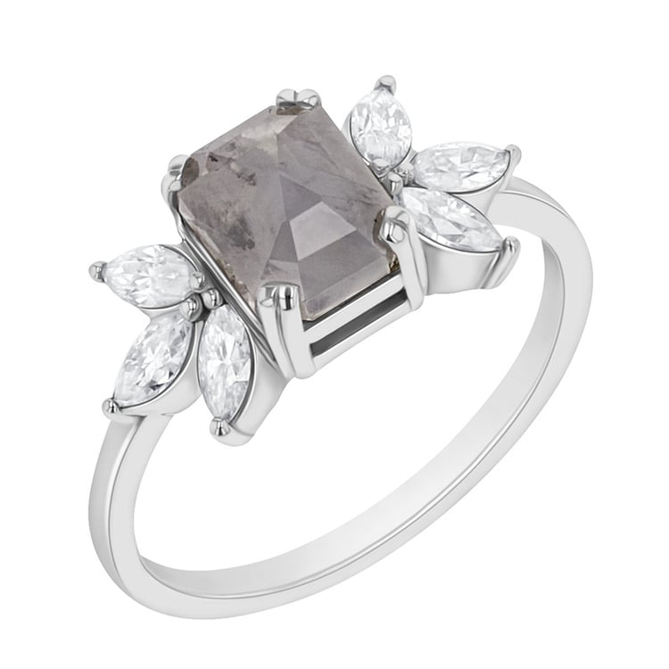 Prsteň se salt and pepper diamantom a marquise moissanitmi Bala