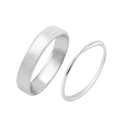 Platinové svadobné prstene so zúženou dámskou obrúčkou a komfortný pánsky Aello