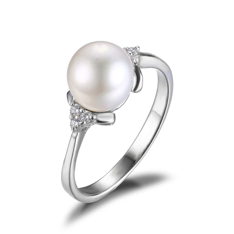Strieborný prsteň s bielou perlou a zirkónmi Javier