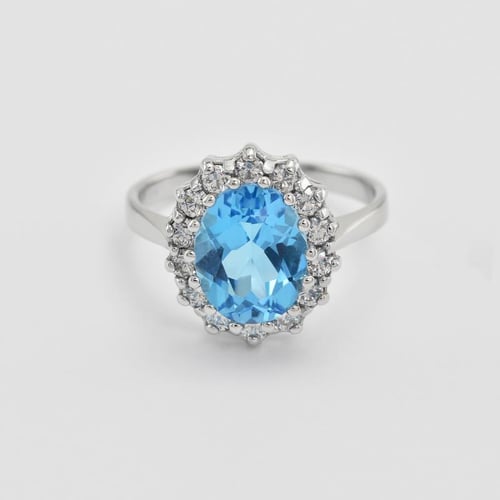 Prsteň s modrým topásom a diamantmi Zanite