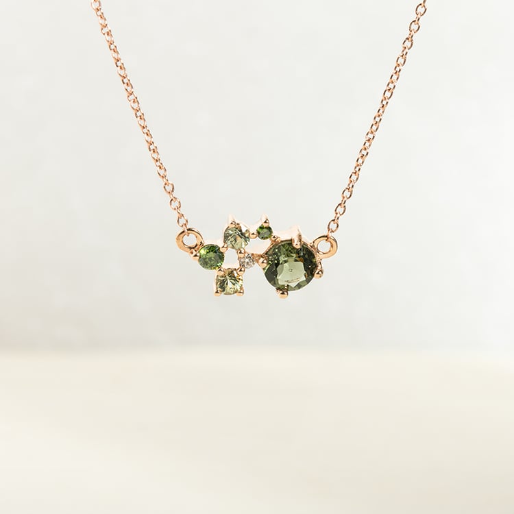 Set cluster šperkov s vltavínmi, zafírmi a diamantmi Zino 146787