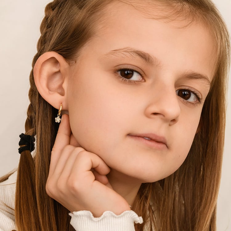 Zlaté detské náušnice v tvare kvetiny Dahlia 164366