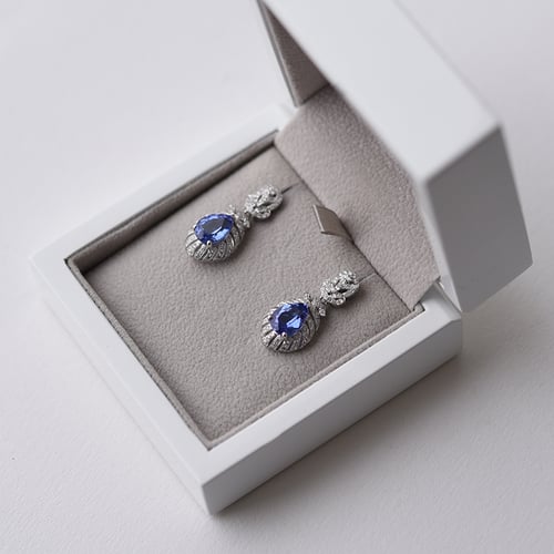 Zlaté náušnice s tanzanitmi a diamantmi Faina