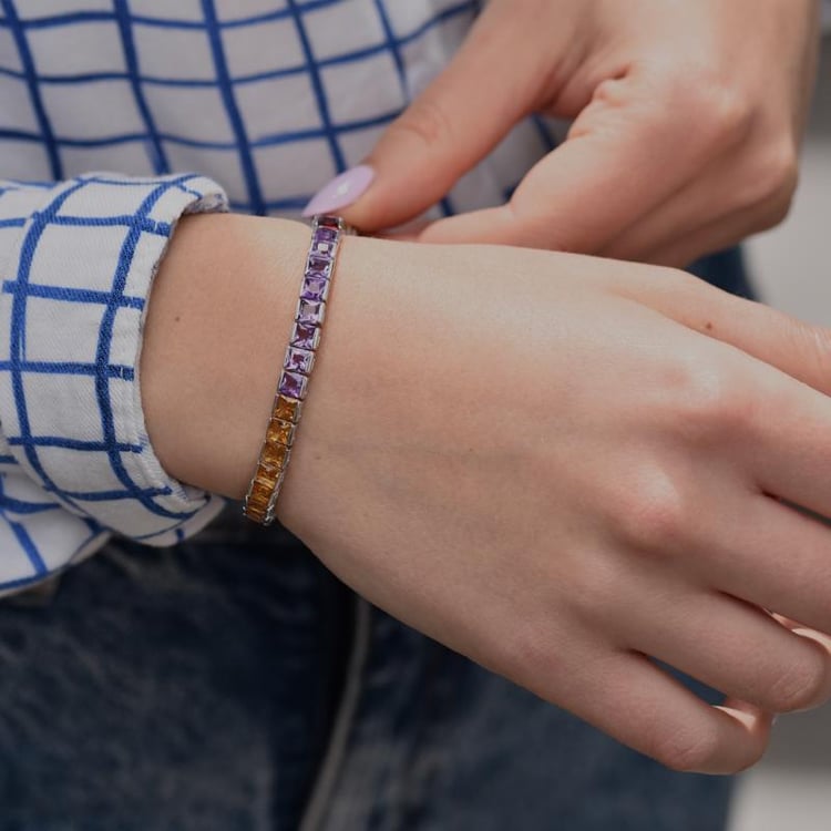 Strieborný náramok plný drahokamov 43633