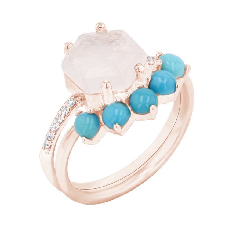 Set prsteňov zo zlata s mesačným kameňom a tyrkysmi Avani 116040