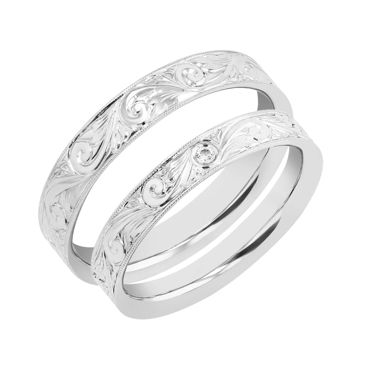 Vintage svadobné obrúčky s gravírovaním a diamantom Bolton