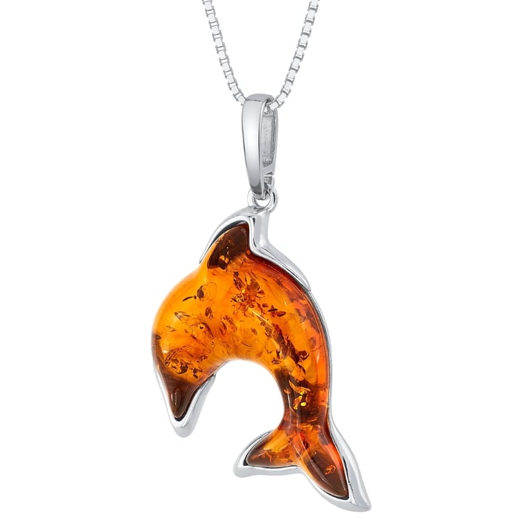 Jantárový prívesok zo striebra v tvare delfína Dauphin