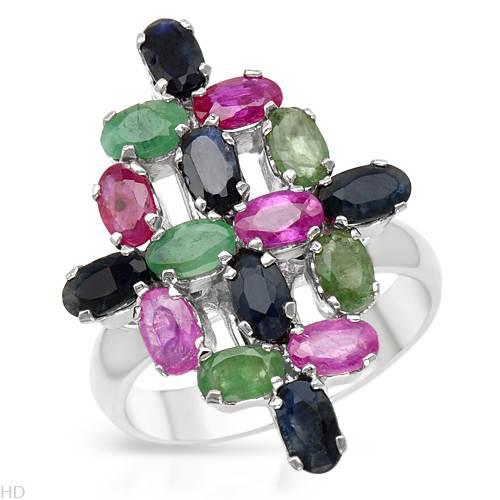 Strieborný prsteň s drahokamami