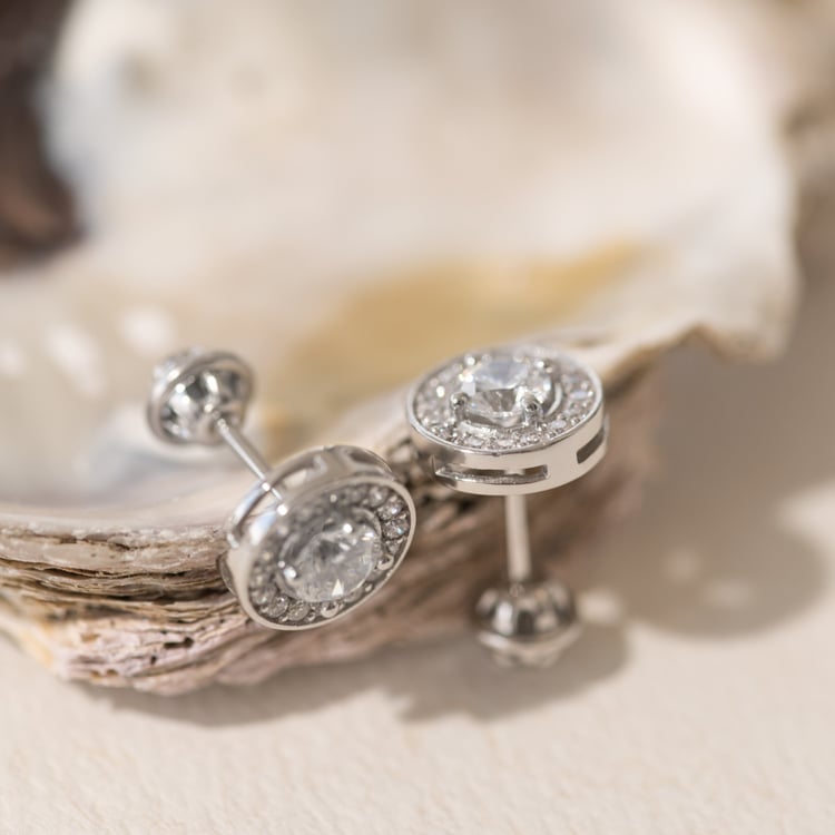 Halo náušnice s moissanitmi a lab-grown diamantmi Blair 102078