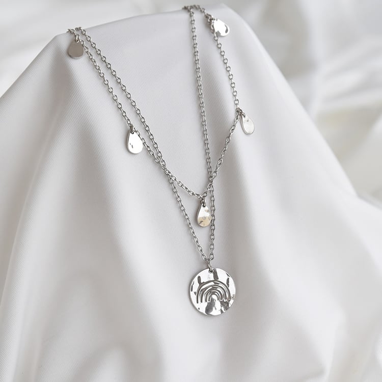 Set strieborného prívesku a náhrdelníka s kvapkami a dúhou A Cup Of Style 82100