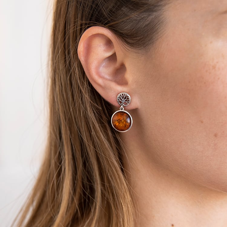 Strieborné jantárové náušnice so stromom života Doherty 107883