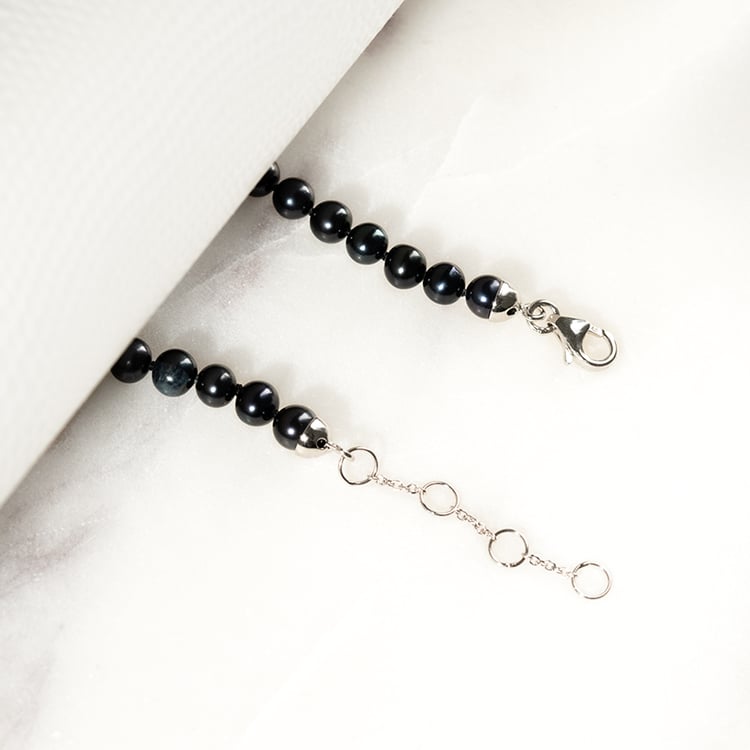 Strieborný náramok s čiernými perlami Morin 132491