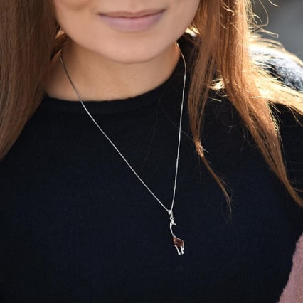Strieborný jantárový prívesok so žirafou Giraffa