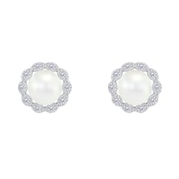 Strieborné halo náušnice s perlami a diamantmi Emela