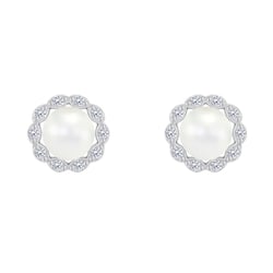 Strieborné halo náušnice s perlami a diamantmi Emela
