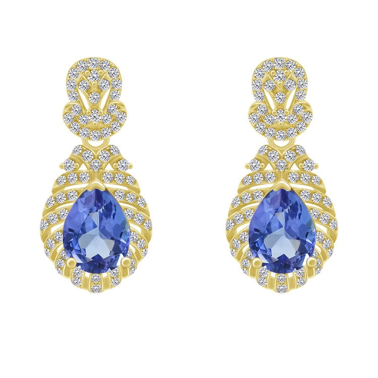 Zlaté náušnice s tanzanitmi a diamantmi Faina 62377