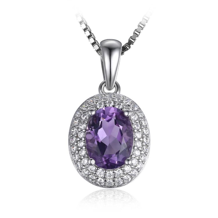 Strieborný náhrdelník s oválnym ametystom Asger