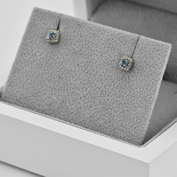 Strieborné akvamarínové náušnice s lab-grown diamantmi Noelle 104099