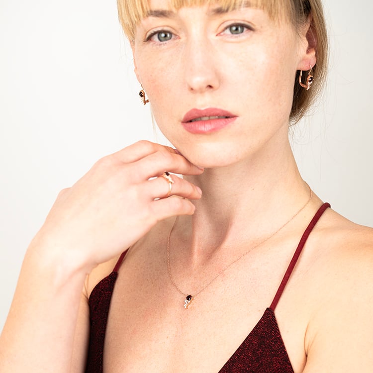 Cluster náušnice s českými granátmi, morganitmi a moissanitmi Olga 146891