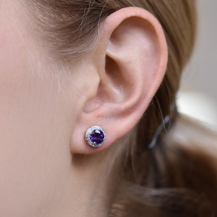 Strieborné náušnice s ametystmi 25758