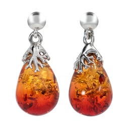 Strieborné visiace náušnice s jantarom Dana