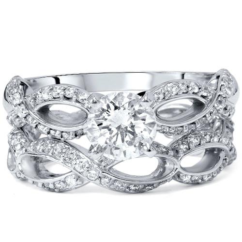 Snubný a zásnubný prsteň v sade z bieleho zlata