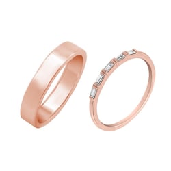 Zlatý prsteň s baguette diamantmi a pánsky plochý prsteň Rantall