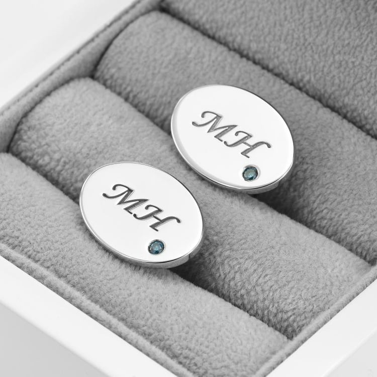 Strieborné gombíky s modrými diamantmi 48220