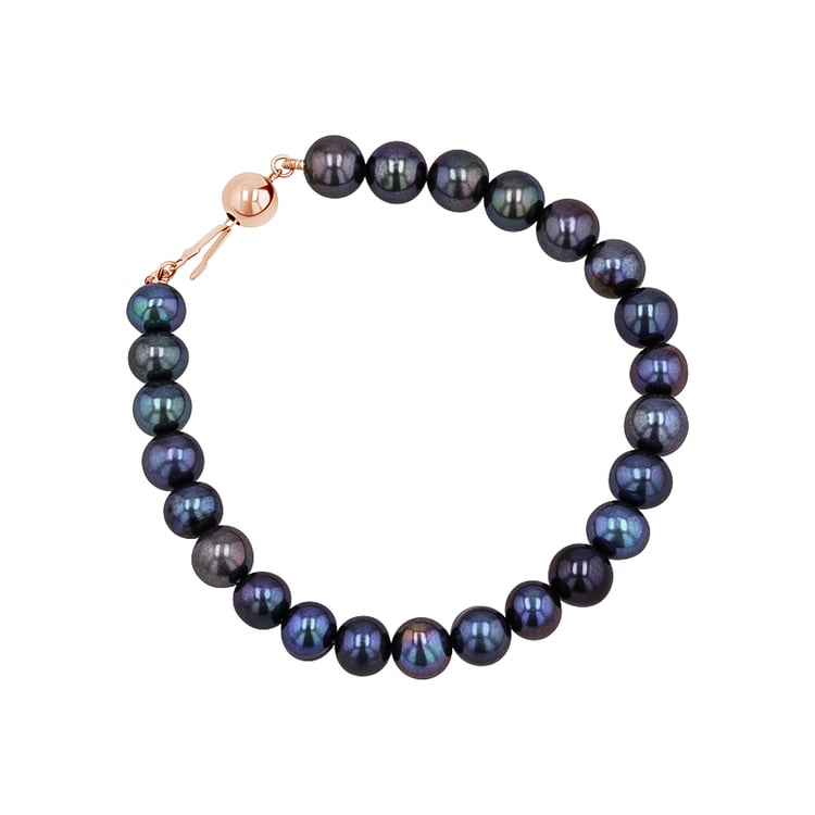 Zlatý náramok s čiernymi 7 - 7.5 mm perlami Liuva 130686