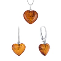 Strieborná kolekcia s jantármi v tvare srdca Artu