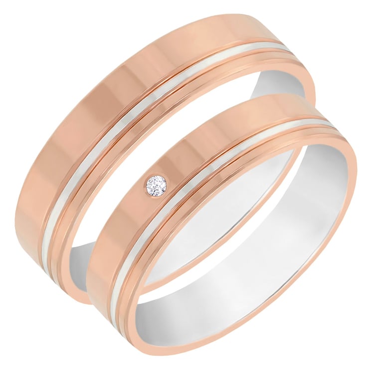 Lesklé dvojfarebné obrúčky s pruhom a diamantom Telfour 60581