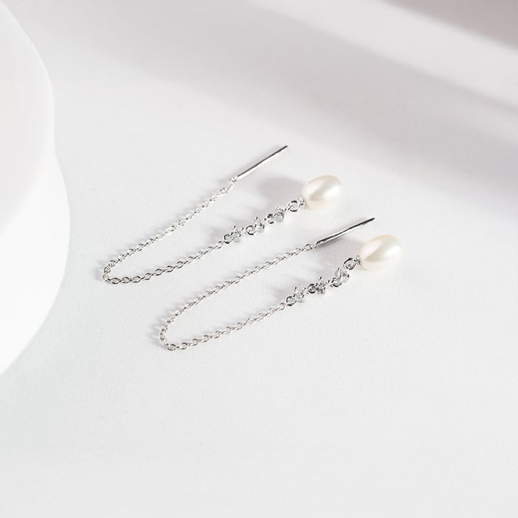 Visiace perlové náušnice so zirkónmi Elgie 147695