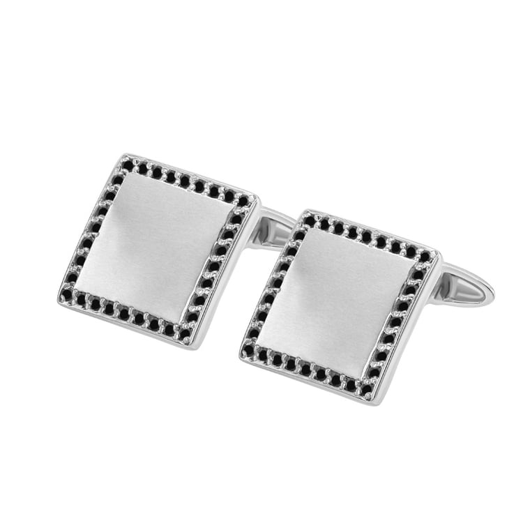 Manžetové gombíky v tvare štvorca s čiernymi diamantmi Baine