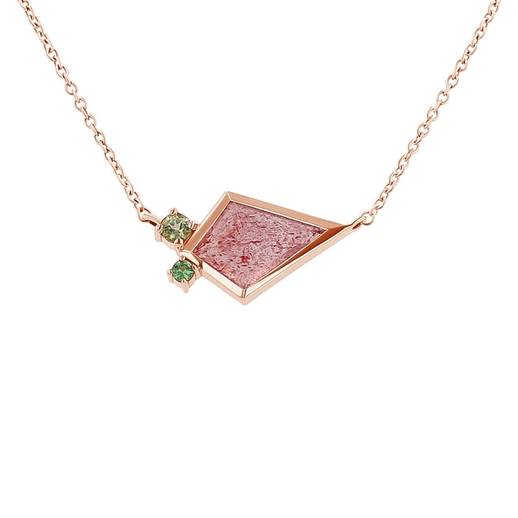 Náhrdelník s jahodovým achátom, olivínom a tsavorit granátom Luca