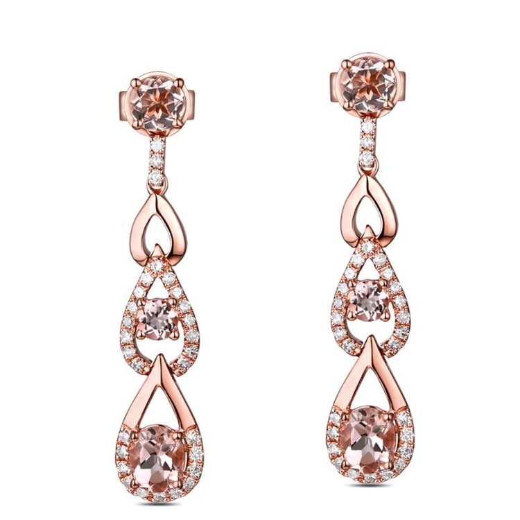 Zlaté visiace náušnice s morganitmi a diamantmi Marabel