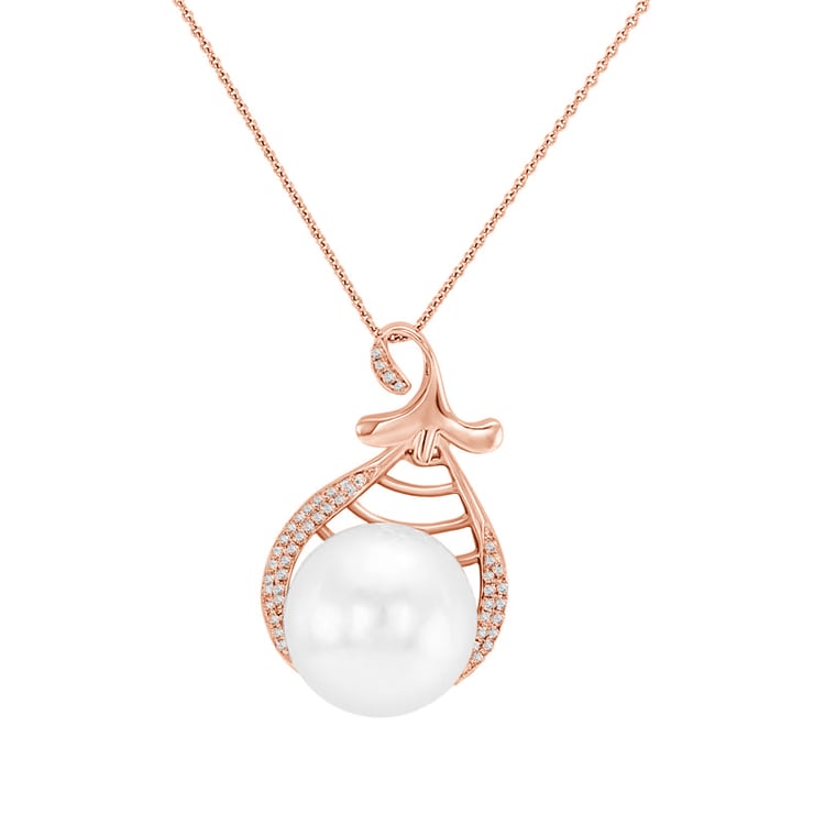 Zlatý náhrdelník s bielou perlou a diamantmi Monias