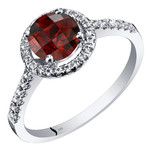 Zlatý halo prsten s granátom a bielými topásmi