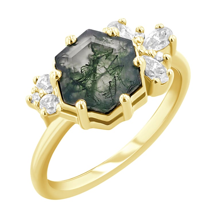 Jedinečný prsteň s machovým achátom a moissanitmi Carlie 119268