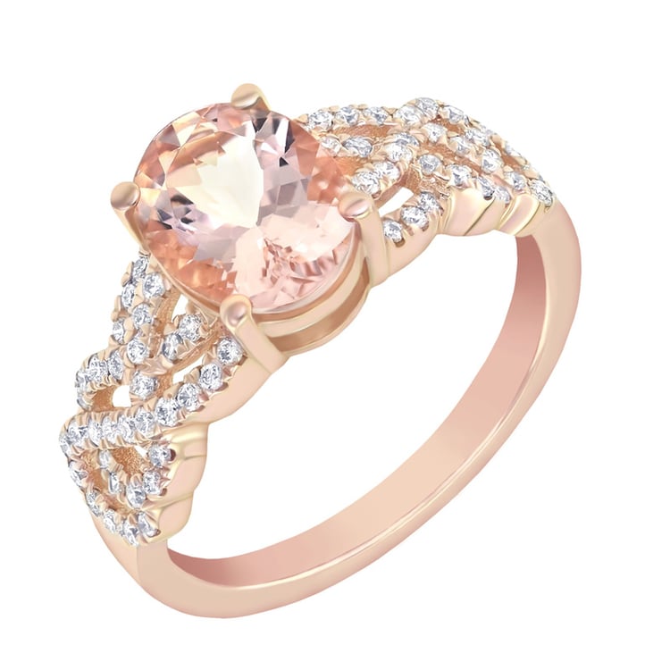 Zlatý prsteň s oválnym morganitom a diamantmi Mia 9951