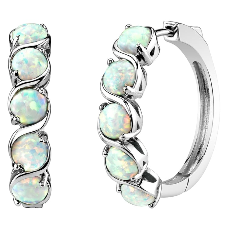 Biele opály v strieborných kruhových náušniciach Amirah